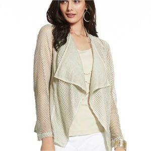 CHICO'S Women’s Drape Front Tan All Over Mesh Jacket Size 3